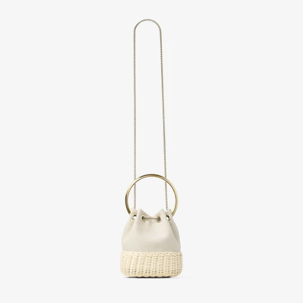 Almond Mix, Natural and Light Gold Jimmy Choo Bon Bon Bucket Bag, view 4 | Bucket Bags