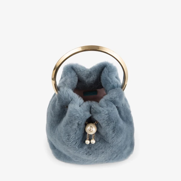 Arctic Blue and Light Gold Jimmy Choo Bon Bon Bucket Bag, view 5 | Bucket Bags