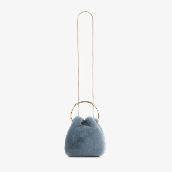 Arctic Blue and Light Gold Jimmy Choo Bon Bon Bucket Bag, view 6 | Bucket Bags