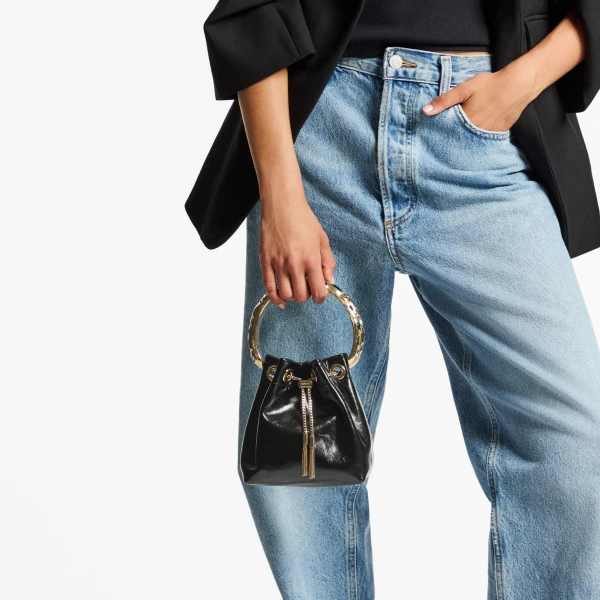 Black, Multi and Gold Jimmy Choo Bon Bon Bucket Bag, view 2 | Bucket Bags
