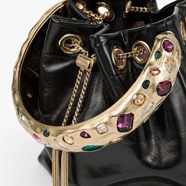 Black, Multi and Gold Jimmy Choo Bon Bon Bucket Bag, view 4 | Bucket Bags