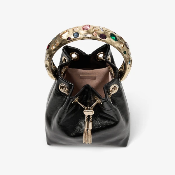 Black, Multi and Gold Jimmy Choo Bon Bon Bucket Bag, view 5 | Bucket Bags