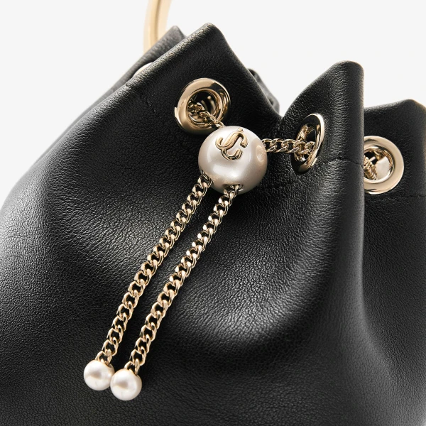Black and Light Gold Jimmy Choo Bon Bon Bucket Bag, view 4 | Bucket Bags