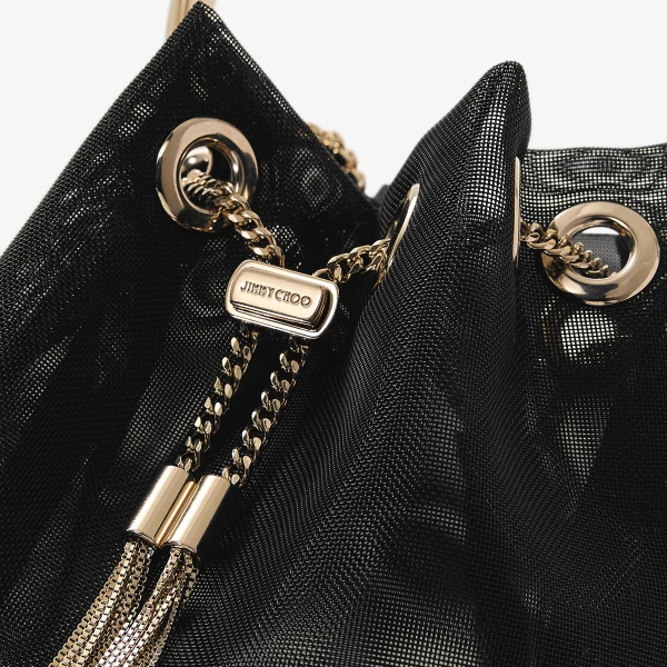 Black and Light Gold Jimmy Choo Bon Bon Bucket Bag, view 4 | Bucket Bags