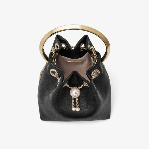Black and Light Gold Jimmy Choo Bon Bon Bucket Bag, view 5 | Bucket Bags
