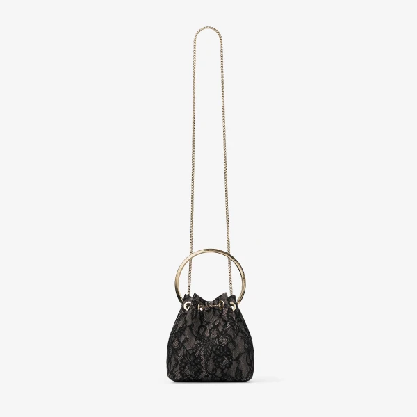 Black and Light Gold Jimmy Choo Bon Bon Bucket Bag, view 5 | Bucket Bags