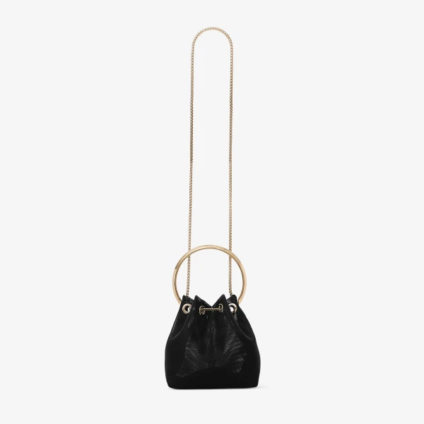 Black and Light Gold Jimmy Choo Bon Bon Bucket Bag, view 6 | Bucket Bags