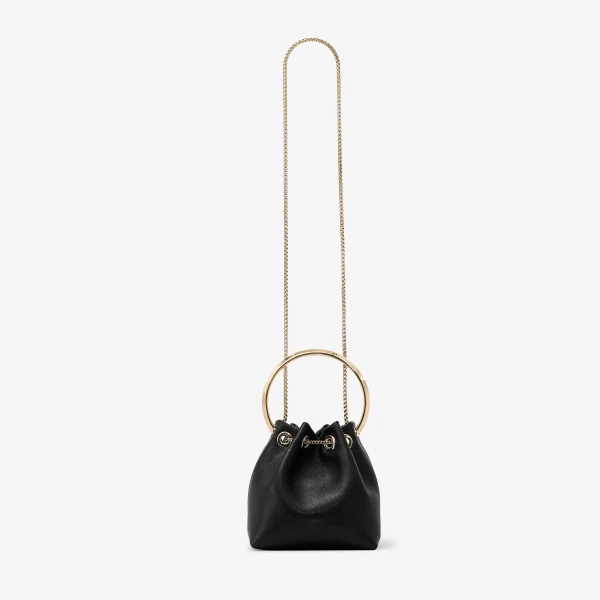 Black and Light Gold Jimmy Choo Bon Bon Bucket Bag, view 6 | Bucket Bags