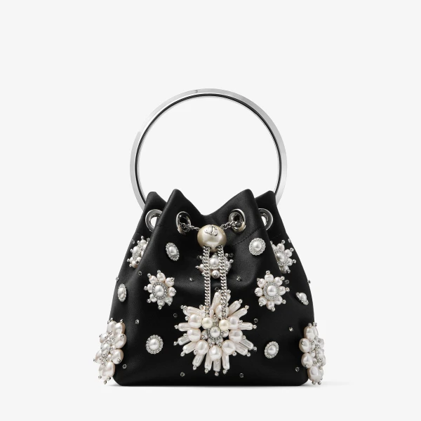 Black and Silver Jimmy Choo Bon Bon Bucket Bag, view 2 | Bucket Bags