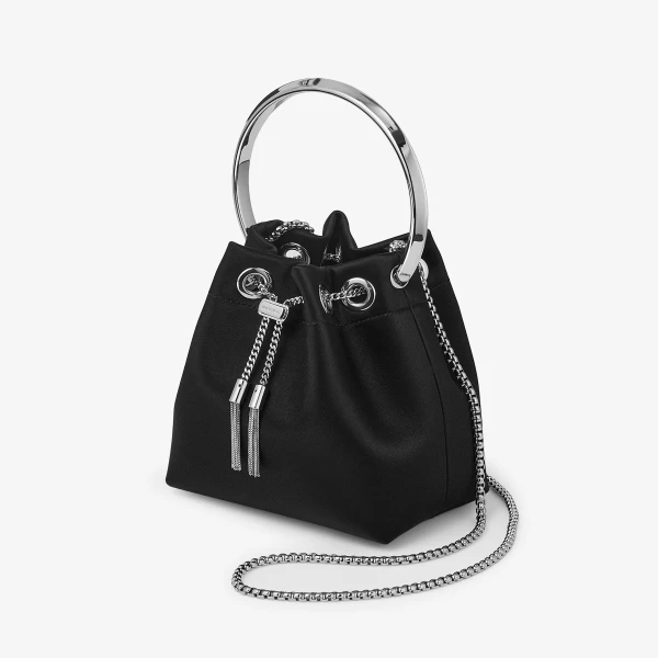 Black and Silver Jimmy Choo Bon Bon Bucket Bag, view 3 | Bucket Bags