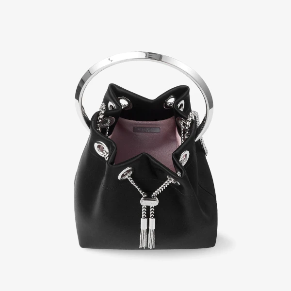Black and Silver Jimmy Choo Bon Bon Bucket Bag, view 5 | Bucket Bags