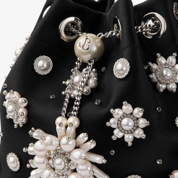 Black and Silver Jimmy Choo Bon Bon Bucket Bag, view 5 | Bucket Bags