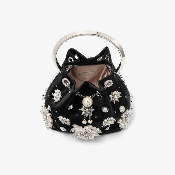 Black and Silver Jimmy Choo Bon Bon Bucket Bag, view 6 | Bucket Bags