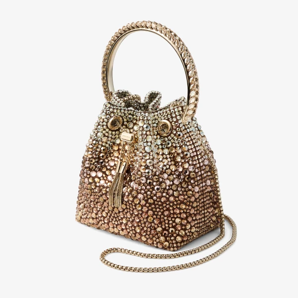 Bronze and Honey Mix Jimmy Choo Bon Bon Bucket Bag, view 3 | Bucket Bags