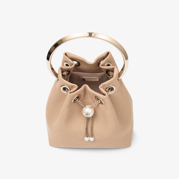 Chai and Light Gold Jimmy Choo Bon Bon Bucket Bag, view 5 | Bucket Bags