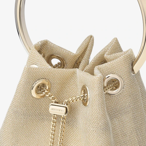 Champagne and Light Gold Jimmy Choo Bon Bon Bucket Bag, view 4 | Bucket Bags