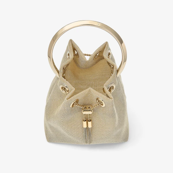 Champagne and Light Gold Jimmy Choo Bon Bon Bucket Bag, view 5 | Bucket Bags
