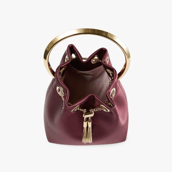 Dark Merlot and Light Gold Jimmy Choo Bon Bon Bucket Bag, view 5 | Bucket Bags