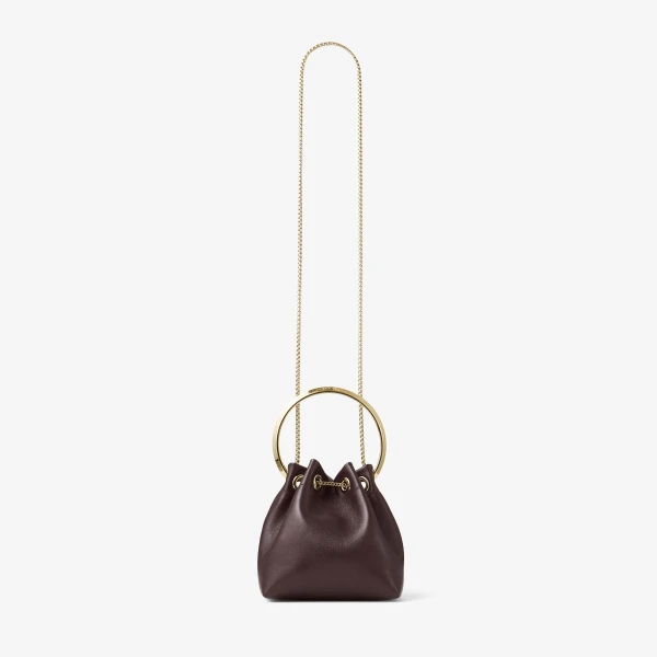 Dark Merlot and Light Gold Jimmy Choo Bon Bon Bucket Bag, view 5 | Bucket Bags