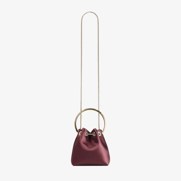 Dark Merlot and Light Gold Jimmy Choo Bon Bon Bucket Bag, view 6 | Bucket Bags