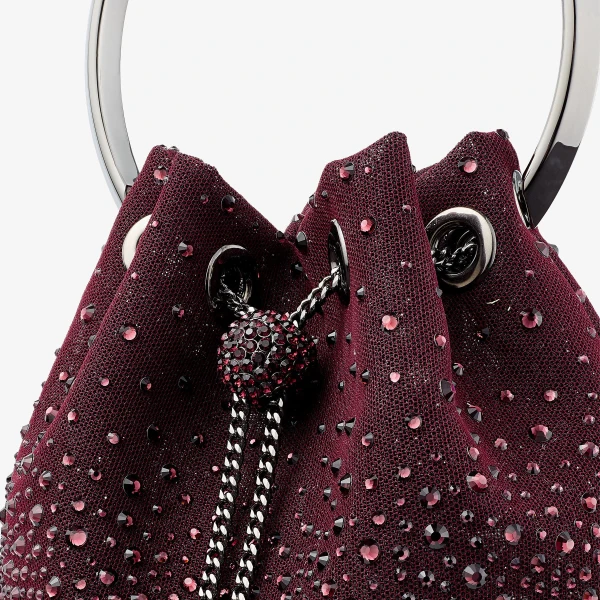 Deep Merlot and Dark Silver Jimmy Choo Bon Bon Bucket Bag, view 3 | Bucket Bags
