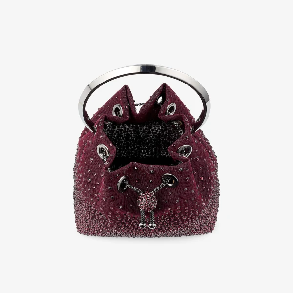 Deep Merlot and Dark Silver Jimmy Choo Bon Bon Bucket Bag, view 4 | Bucket Bags