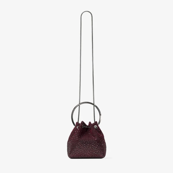 Deep Merlot and Dark Silver Jimmy Choo Bon Bon Bucket Bag, view 5 | Bucket Bags