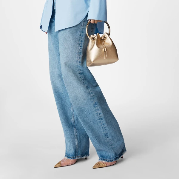 Gold Jimmy Choo Bon Bon Bucket Bag, view 2 | Bucket Bags
