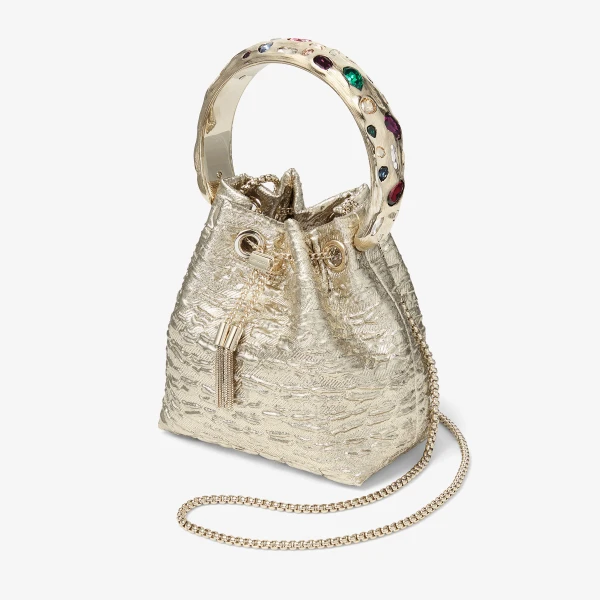 Gold and Multi Jimmy Choo Bon Bon Bucket Bag, view 3 | Bucket Bags