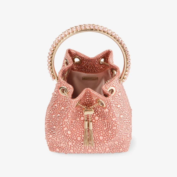 Grapefruit, Crystal and Light Gold Jimmy Choo Bon Bon Bucket Bag, view 5 | Bucket Bags