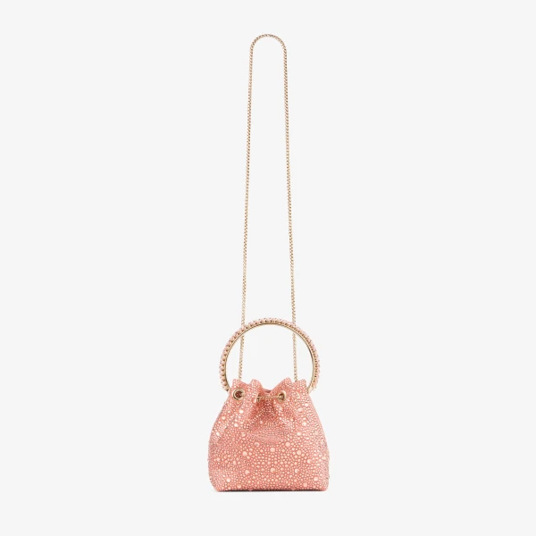 Grapefruit, Crystal and Light Gold Jimmy Choo Bon Bon Bucket Bag, view 6 | Bucket Bags