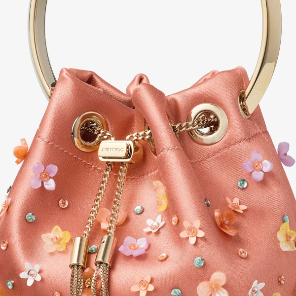 Grapefruit, Multi and Light Gold Jimmy Choo Bon Bon Bucket Bag, view 4 | Bucket Bags