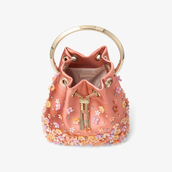 Grapefruit, Multi and Light Gold Jimmy Choo Bon Bon Bucket Bag, view 5 | Bucket Bags