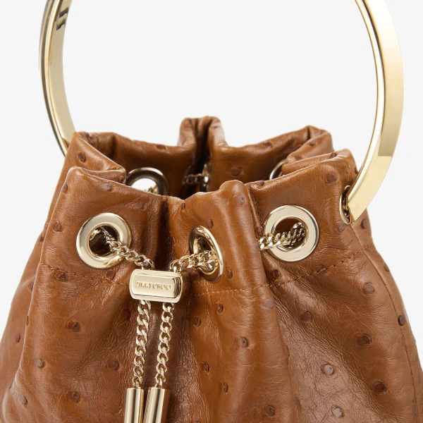 Hazel and Light Gold Jimmy Choo Bon Bon Bucket Bag, view 3 | Bucket Bags