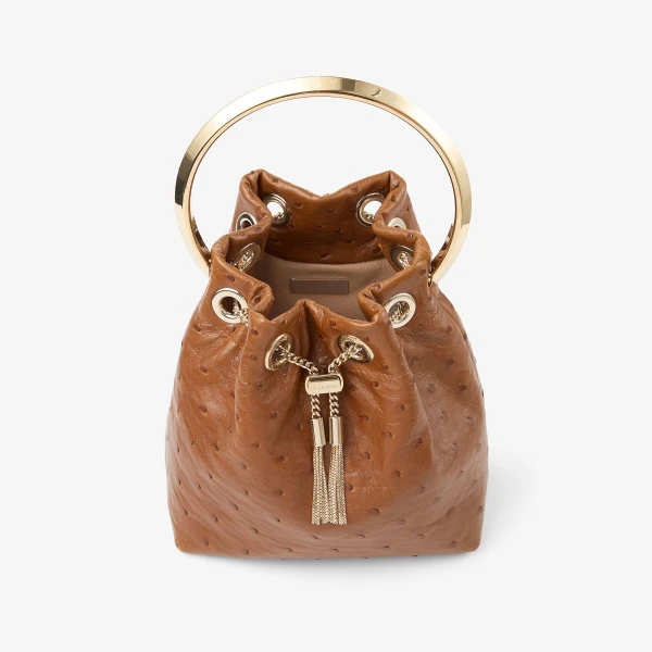 Hazel and Light Gold Jimmy Choo Bon Bon Bucket Bag, view 4 | Bucket Bags