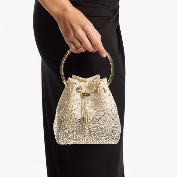Honey MIX and Light Gold Jimmy Choo Bon Bon Bucket Bag, view 2 | Bucket Bags