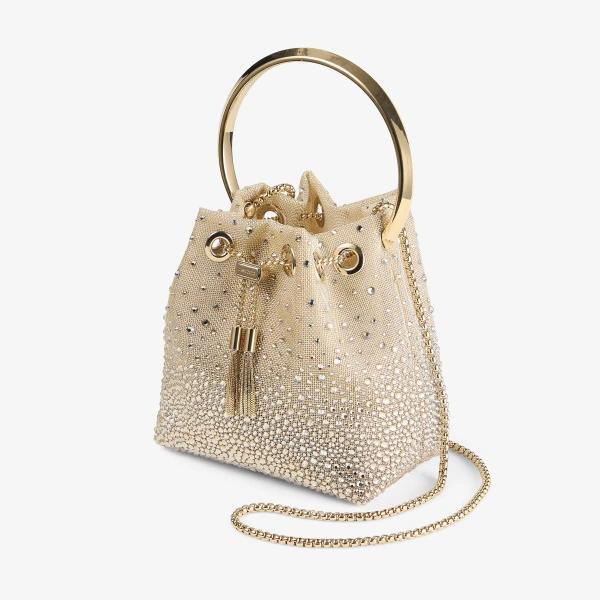 Honey MIX and Light Gold Jimmy Choo Bon Bon Bucket Bag, view 3 | Bucket Bags