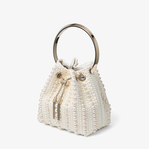 Ivory Jimmy Choo Bon Bon Bucket Bag, view 2 | Bucket Bags