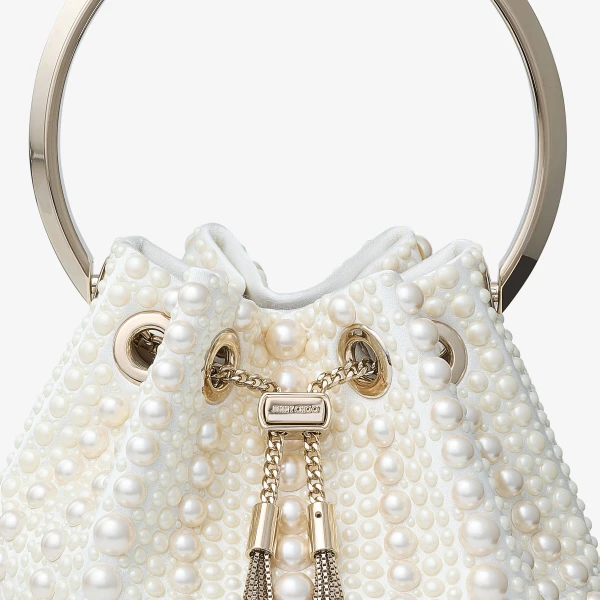 Ivory Jimmy Choo Bon Bon Bucket Bag, view 3 | Bucket Bags