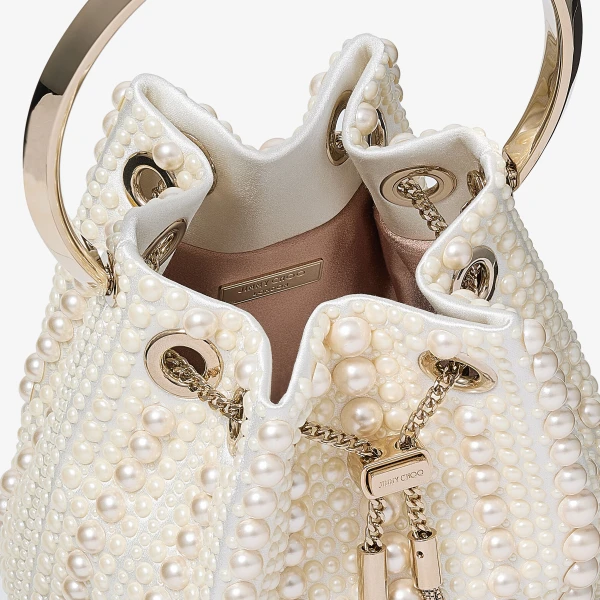 Ivory Jimmy Choo Bon Bon Bucket Bag, view 4 | Bucket Bags