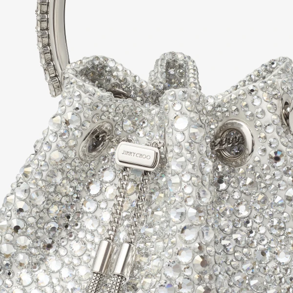 Ivory, Crystal and Silver Jimmy Choo Bon Bon Bucket Bag, view 4 | Bucket Bags