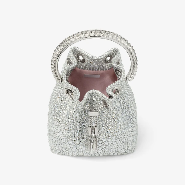 Ivory, Crystal and Silver Jimmy Choo Bon Bon Bucket Bag, view 5 | Bucket Bags