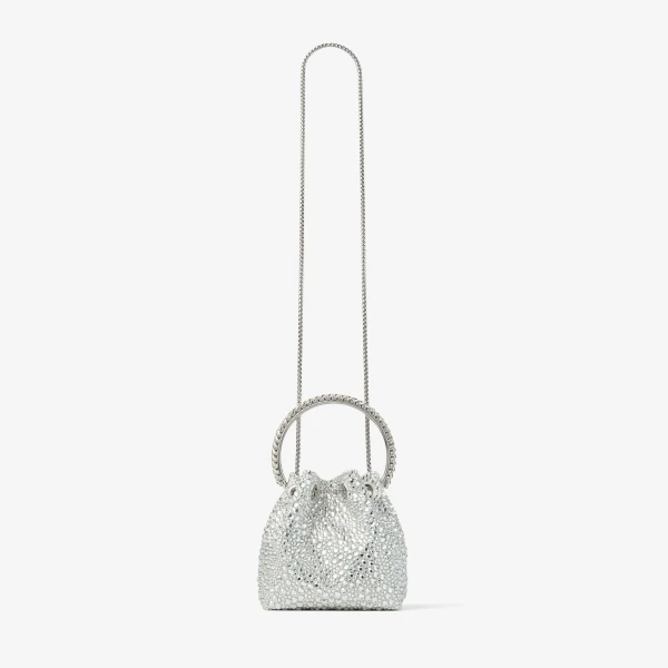 Ivory, Crystal and Silver Jimmy Choo Bon Bon Bucket Bag, view 6 | Bucket Bags