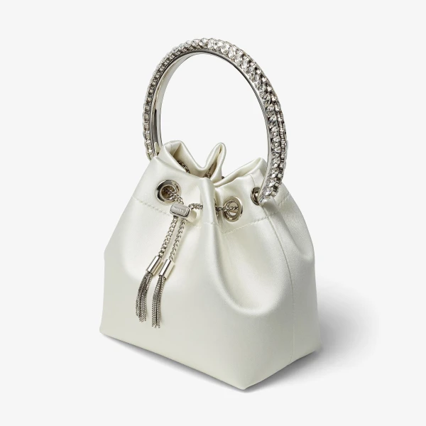 Ivory and Crystal Jimmy Choo Bon Bon Bucket Bag, view 2 | Bucket Bags