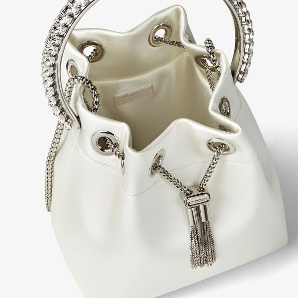 Ivory and Crystal Jimmy Choo Bon Bon Bucket Bag, view 4 | Bucket Bags