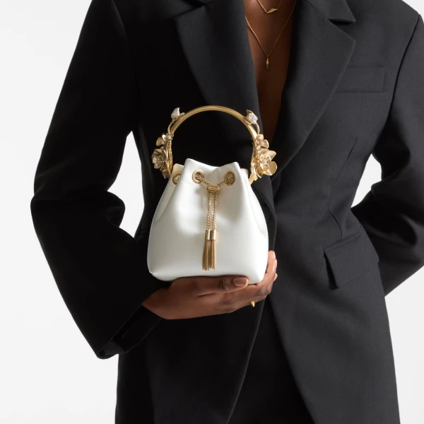 Ivory and Gold Jimmy Choo Bon Bon Bucket Bag, view 2 | Bucket Bags