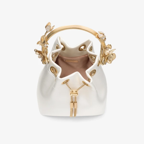 Ivory and Gold Jimmy Choo Bon Bon Bucket Bag, view 5 | Bucket Bags