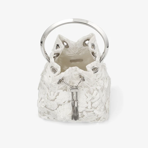 Ivory and Silver Jimmy Choo Bon Bon Bucket Bag, view 5 | Bucket Bags