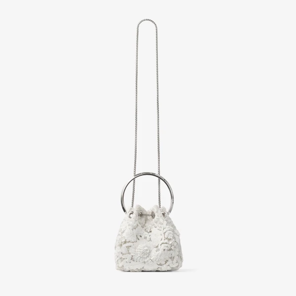 Ivory and Silver Jimmy Choo Bon Bon Bucket Bag, view 6 | Bucket Bags