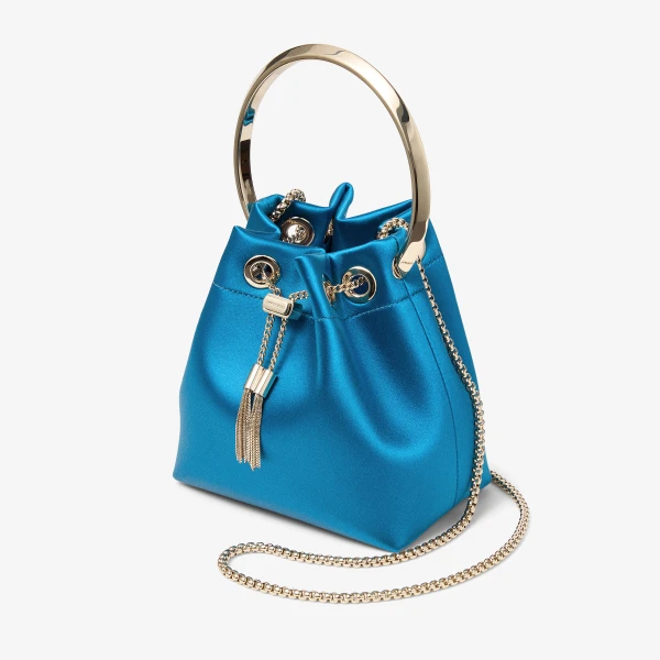 Lagoon and Light Gold Jimmy Choo Bon Bon Bucket Bag, view 2 | Bucket Bags